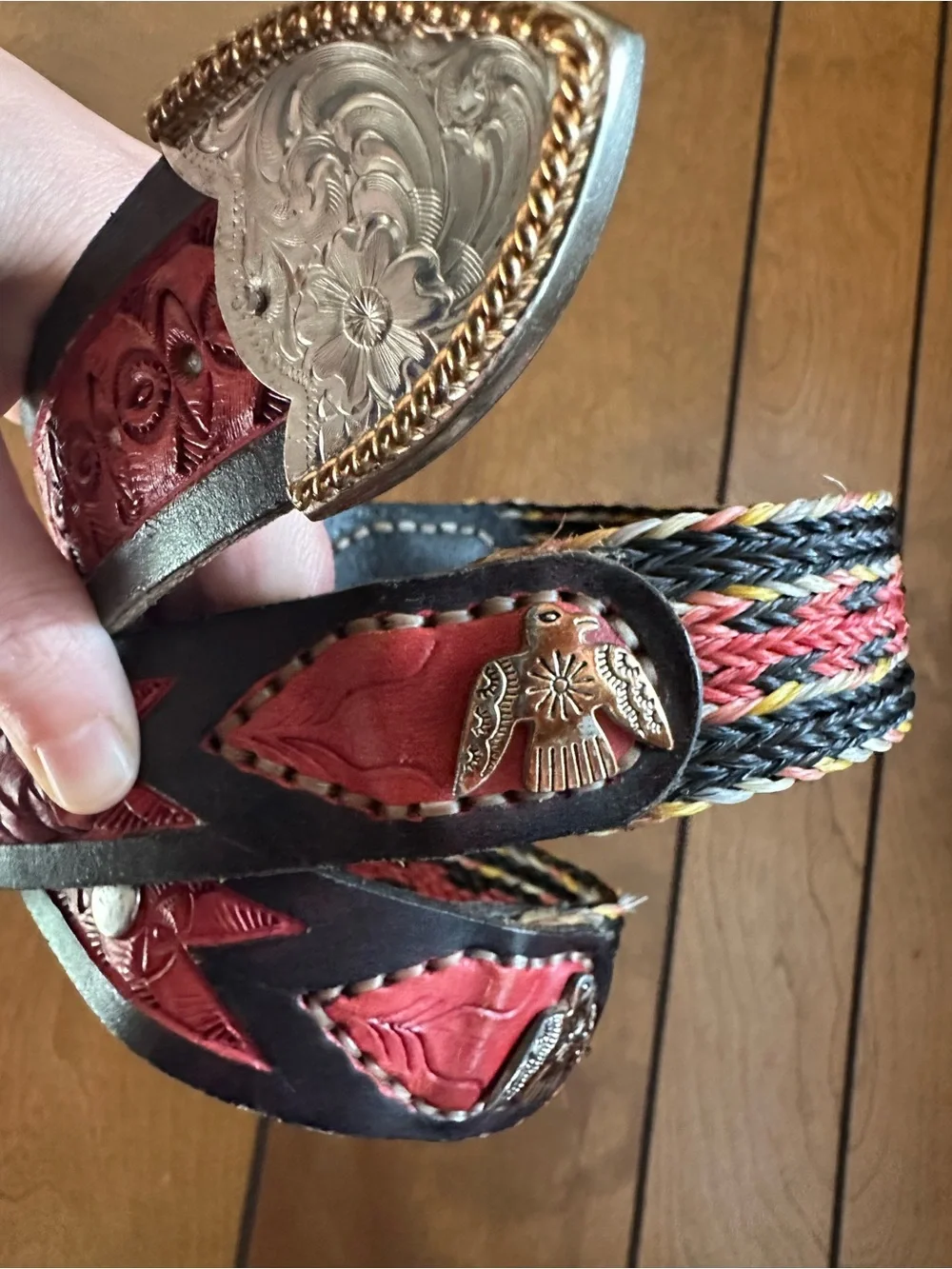 Vintage Woven Horsehair Leather Thunder Bird Accent Belt